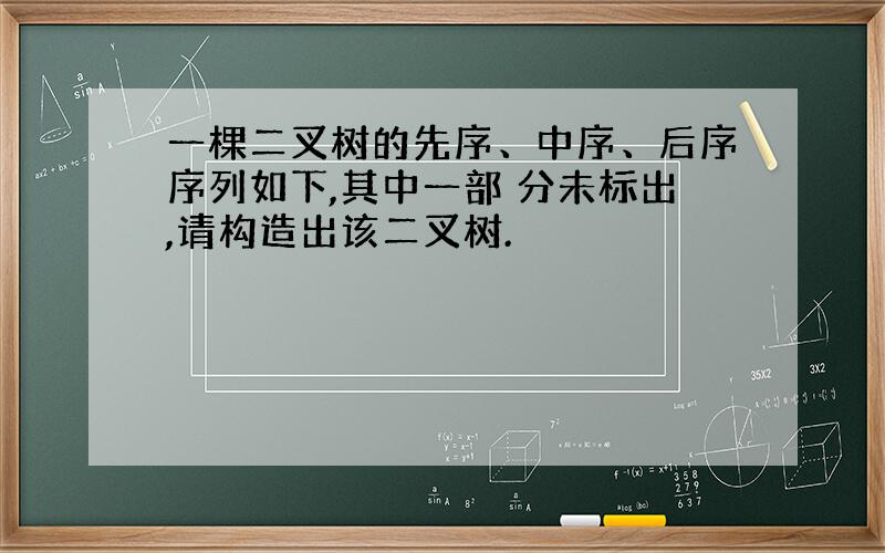 一棵二叉树的先序、中序、后序序列如下,其中一部 分未标出,请构造出该二叉树.