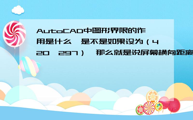 AutoCAD中图形界限的作用是什么,是不是如果设为（420,297）,那么就是说屏幕横向距离420,纵向距离297?还