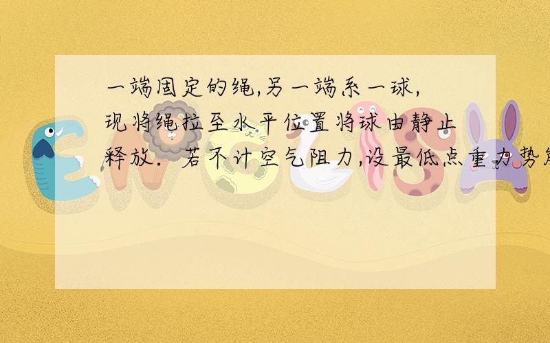 一端固定的绳,另一端系一球,现将绳拉至水平位置将球由静止释放．若不计空气阻力,设最低点重力势能为0,当球摆至动能为重为势