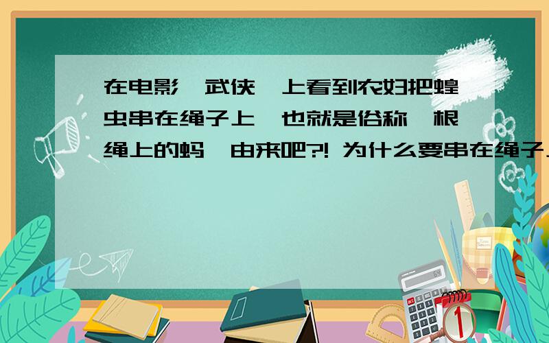 在电影《武侠》上看到农妇把蝗虫串在绳子上,也就是俗称一根绳上的蚂蚱由来吧?! 为什么要串在绳子上呢?