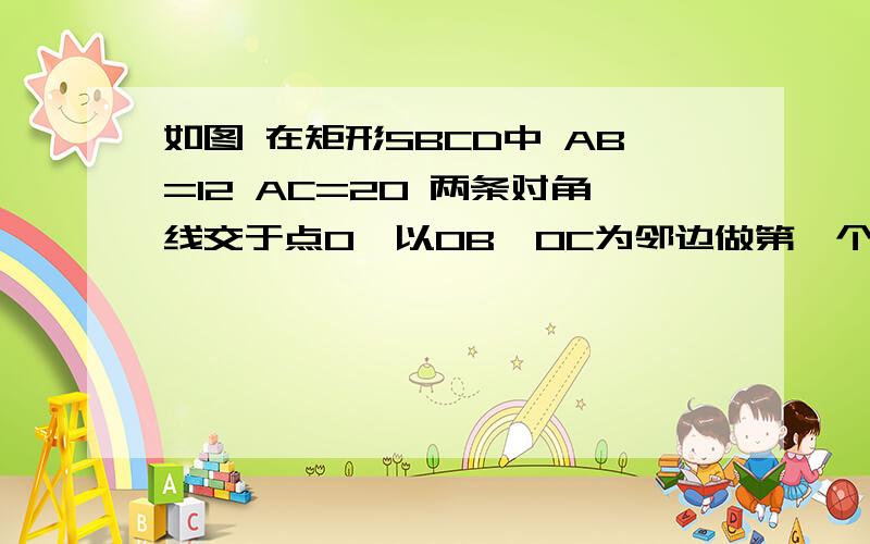 如图 在矩形SBCD中 AB=12 AC=20 两条对角线交于点O,以OB,OC为邻边做第一个平行四边形OBB1C,对角