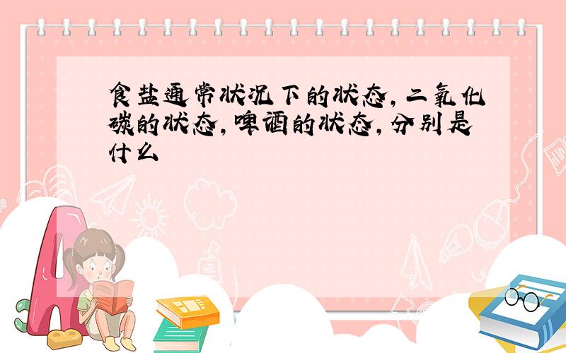 食盐通常状况下的状态,二氧化碳的状态,啤酒的状态,分别是什么