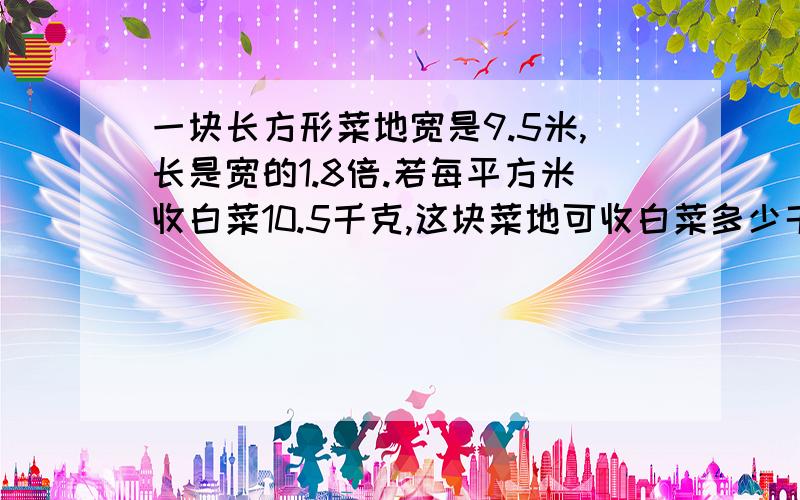 一块长方形菜地宽是9.5米,长是宽的1.8倍.若每平方米收白菜10.5千克,这块菜地可收白菜多少千克?