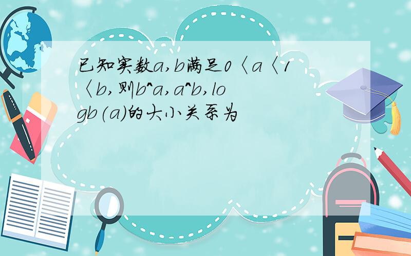 已知实数a,b满足0〈a〈1〈b,则b^a,a^b,logb(a)的大小关系为