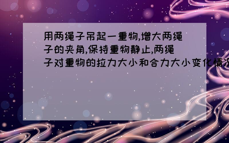 用两绳子吊起一重物,增大两绳子的夹角,保持重物静止,两绳子对重物的拉力大小和合力大小变化情况