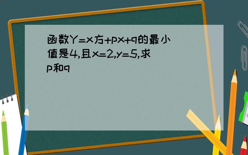 函数Y=x方+px+q的最小值是4,且x=2,y=5,求p和q