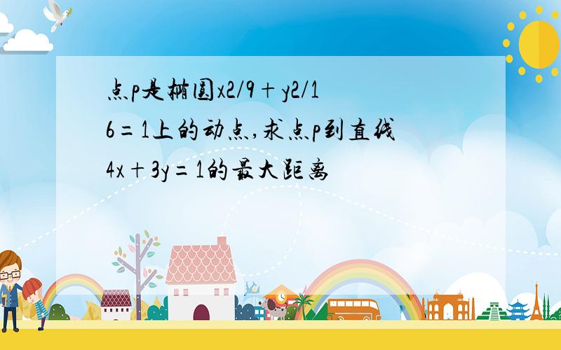 点p是椭圆x2/9+y2/16=1上的动点,求点p到直线4x+3y=1的最大距离