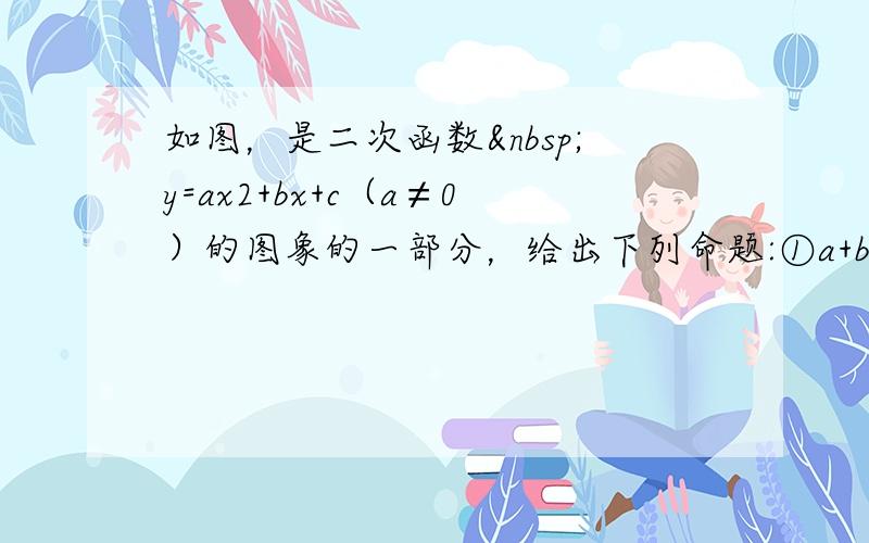 如图，是二次函数 y=ax2+bx+c（a≠0）的图象的一部分，给出下列命题:①a+b+c=0；②b＞2a；③