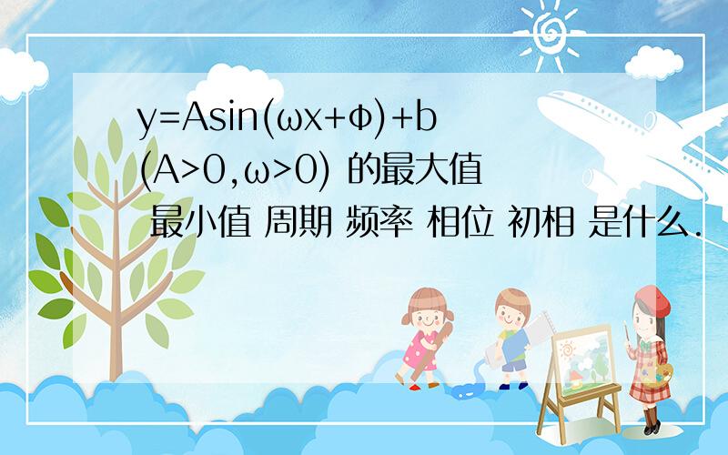 y=Asin(ωx+φ)+b(A>0,ω>0) 的最大值 最小值 周期 频率 相位 初相 是什么.