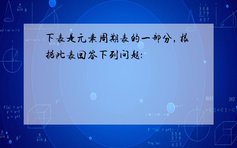 下表是元素周期表的一部分，根据此表回答下列问题：