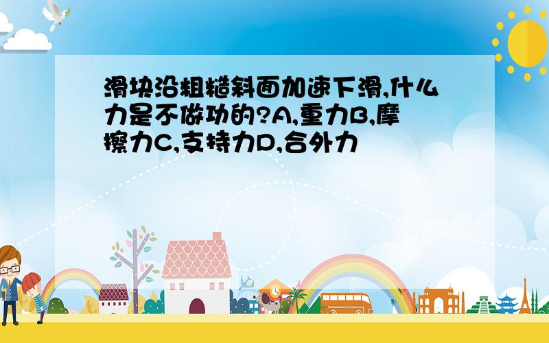 滑块沿粗糙斜面加速下滑,什么力是不做功的?A,重力B,摩擦力C,支持力D,合外力