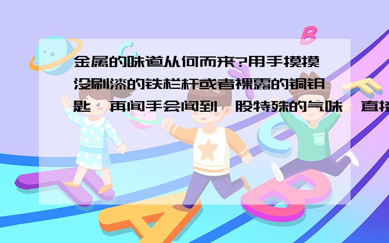 金属的味道从何而来?用手摸摸没刷漆的铁栏杆或者裸露的铜钥匙,再闻手会闻到一股特殊的气味,直接闻也闻得到,而且不同的金属味