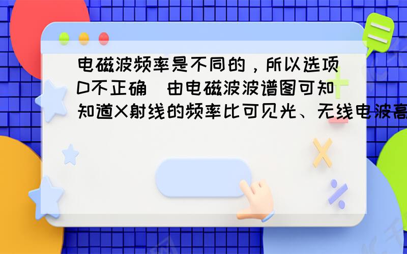 电磁波频率是不同的，所以选项D不正确．由电磁波波谱图可知知道X射线的频率比可见光、无线电波高，所以选项A、C不