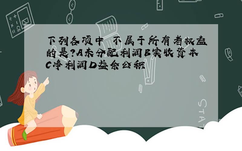 下列各项中 不属于所有者权益的是?A未分配利润B实收资本C净利润D盈余公积