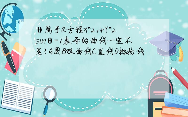 θ属于R方程X^2+4Y^2sinθ=1表示的曲线一定不是?A圆B双曲线C直线D抛物线