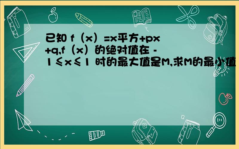 已知 f（x）=x平方+px+q,f（x）的绝对值在 -1≤x≤1 时的最大值是M,求M的最小值