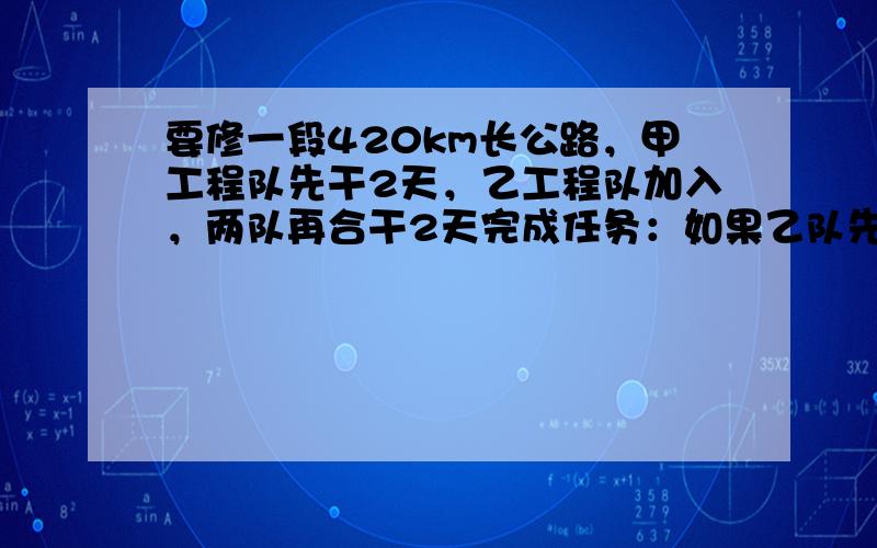 要修一段420km长公路，甲工程队先干2天，乙工程队加入，两队再合干2天完成任务：如果乙队先干2天，甲、乙再合做3天完成