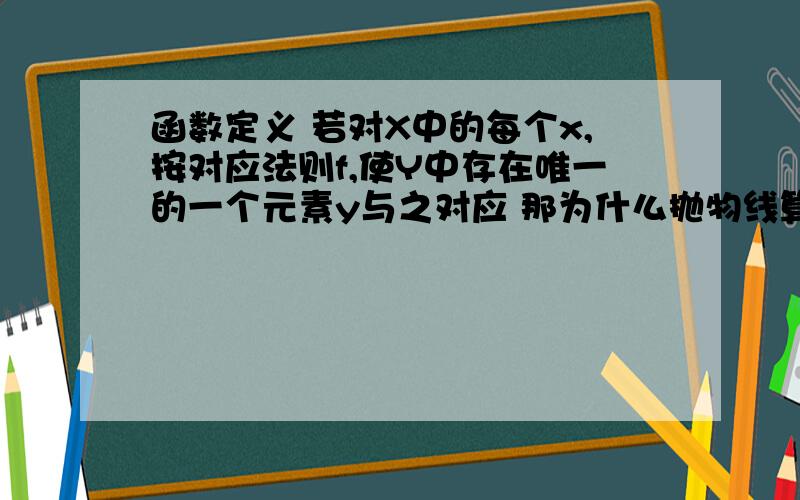 函数定义 若对X中的每个x,按对应法则f,使Y中存在唯一的一个元素y与之对应 那为什么抛物线算函数呢