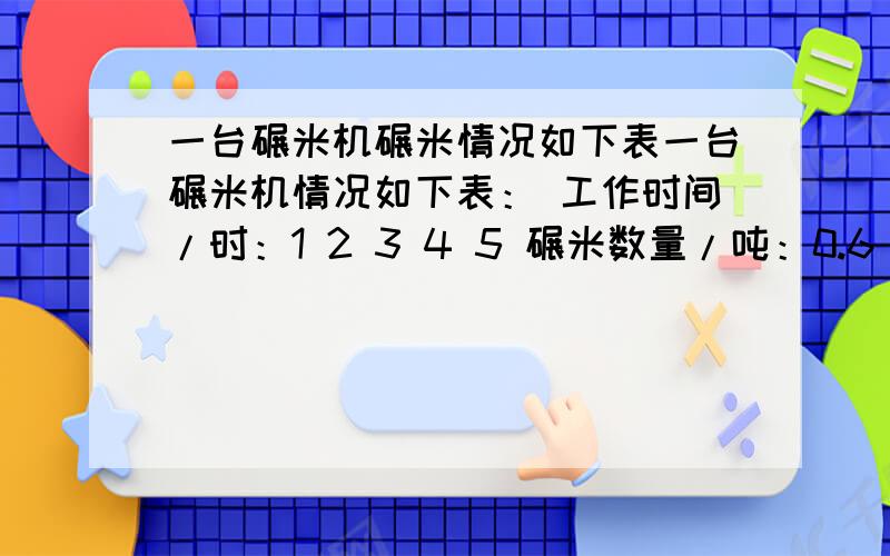 一台碾米机碾米情况如下表一台碾米机情况如下表： 工作时间/时：1 2 3 4 5 碾米数量/吨：0.6 1.2 1.8