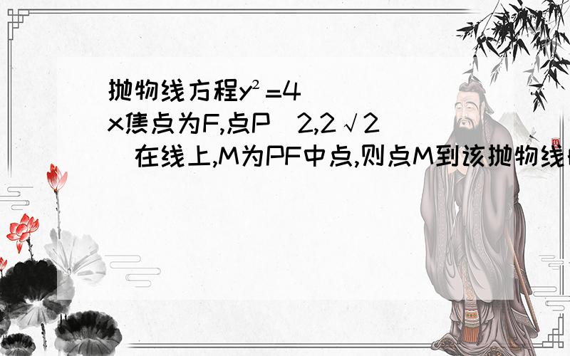 抛物线方程y²=4x焦点为F,点P(2,2√2)在线上,M为PF中点,则点M到该抛物线的距离