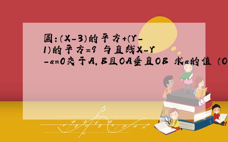 圆：（X-3）的平方+（Y-1）的平方=9 与直线X-Y-a=0交于A,B且OA垂直OB 求a的值 （O是原点） ···