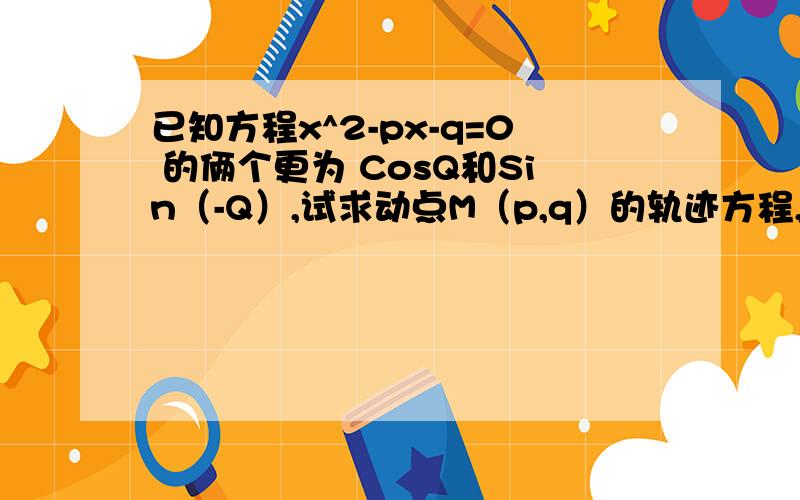 已知方程x^2-px-q=0 的俩个更为 CosQ和Sin（-Q）,试求动点M（p,q）的轨迹方程,并指出轨迹是什么曲线