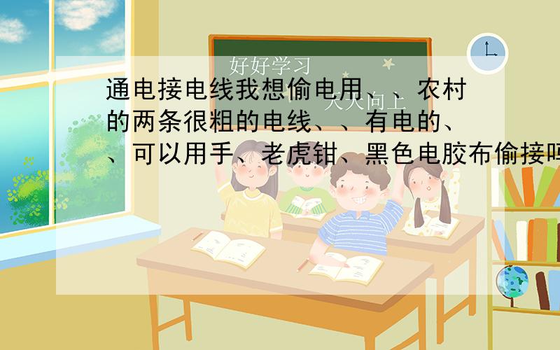 通电接电线我想偷电用、、农村的两条很粗的电线、、有电的、、可以用手、老虎钳、黑色电胶布偷接吗、、如何接、、、