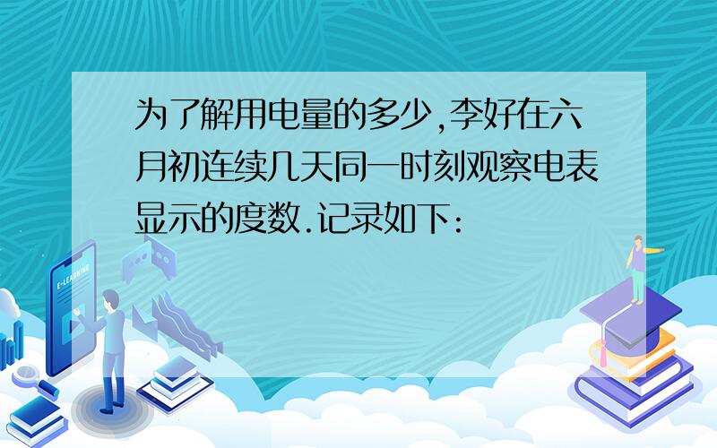 为了解用电量的多少,李好在六月初连续几天同一时刻观察电表显示的度数.记录如下: