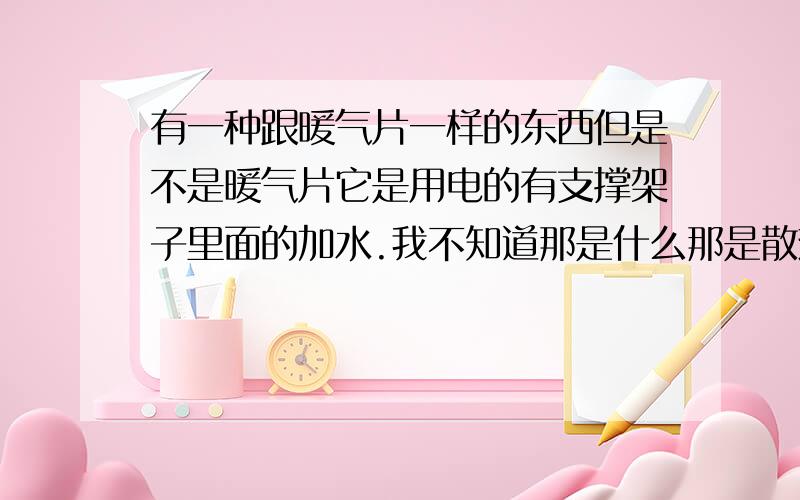 有一种跟暖气片一样的东西但是不是暖气片它是用电的有支撑架子里面的加水.我不知道那是什么那是散热片