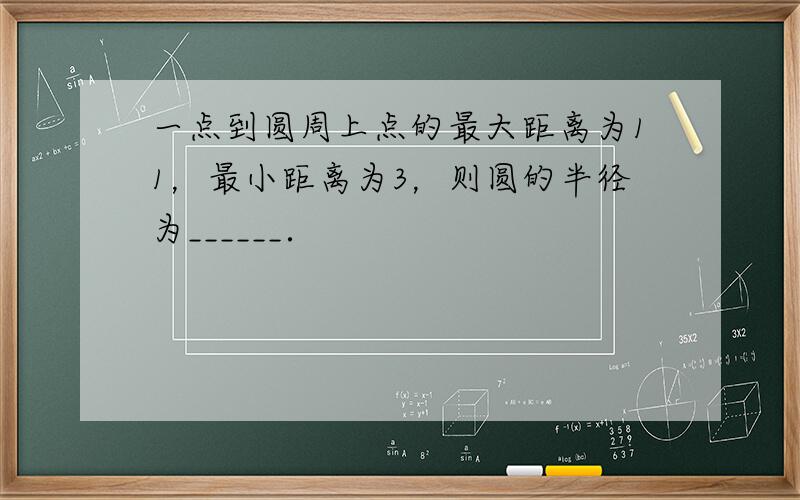 一点到圆周上点的最大距离为11，最小距离为3，则圆的半径为______．