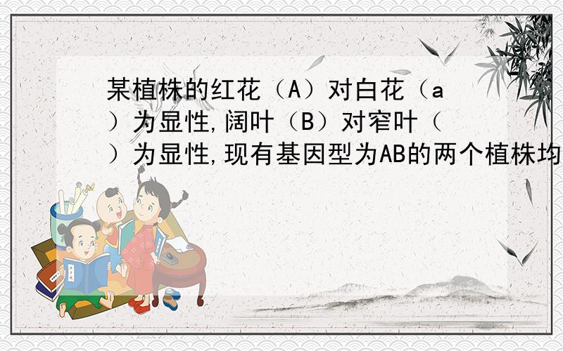 某植株的红花（A）对白花（a）为显性,阔叶（B）对窄叶（）为显性,现有基因型为AB的两个植株均自花传粉,