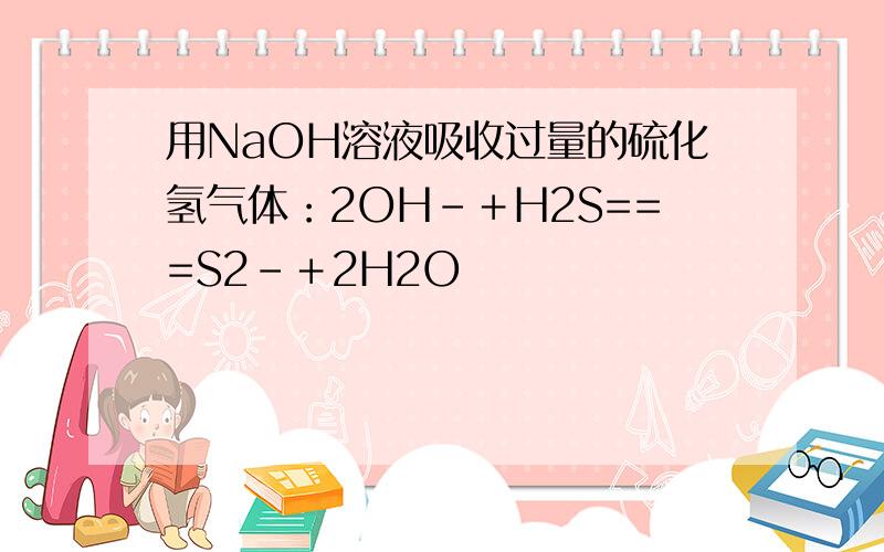 用NaOH溶液吸收过量的硫化氢气体：2OH－＋H2S===S2－＋2H2O