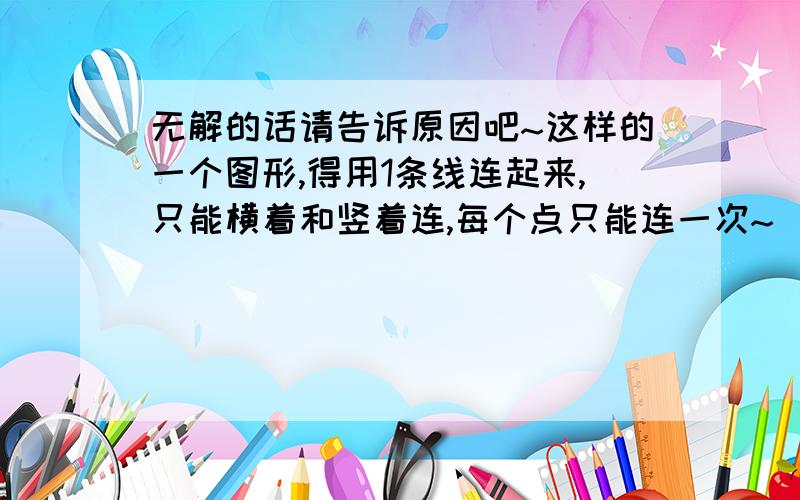 无解的话请告诉原因吧~这样的一个图形,得用1条线连起来,只能横着和竖着连,每个点只能连一次~