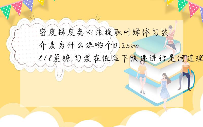 密度梯度离心法提取叶绿体匀浆介质为什么选哟个0.25mol/l蔗糖,匀浆在低温下快速进行是何道理