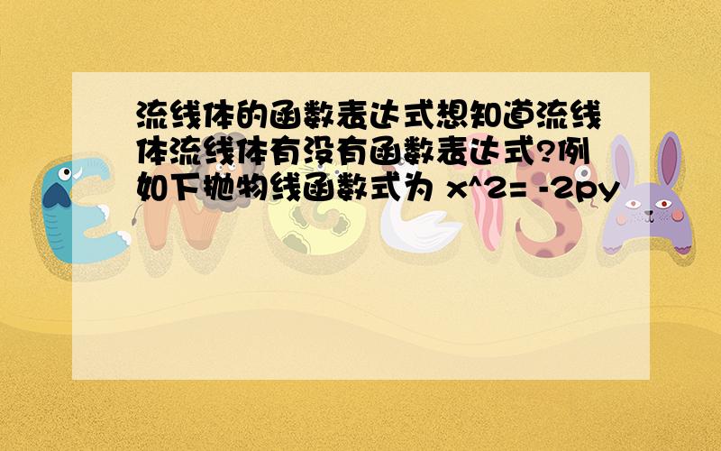 流线体的函数表达式想知道流线体流线体有没有函数表达式?例如下抛物线函数式为 x^2= -2py