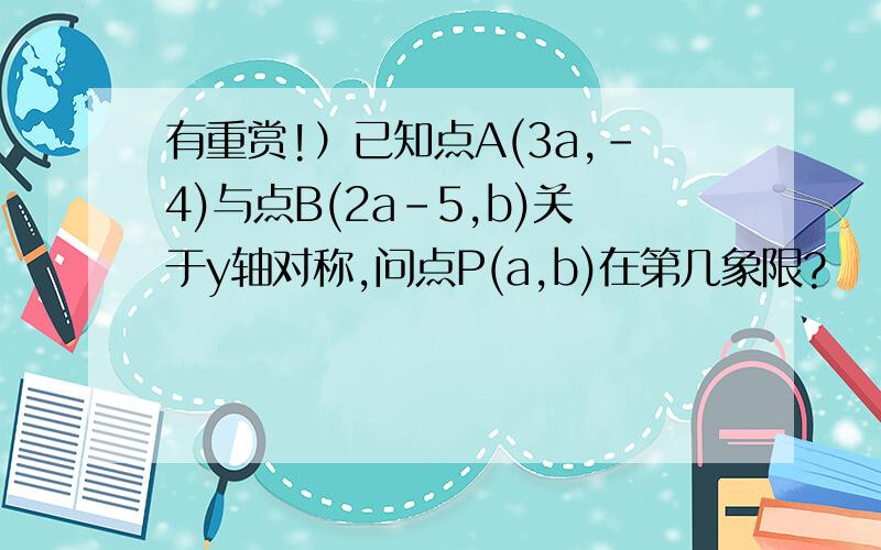 有重赏!）已知点A(3a,-4)与点B(2a-5,b)关于y轴对称,问点P(a,b)在第几象限?