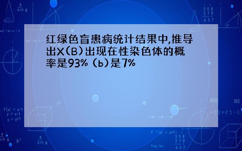 红绿色盲患病统计结果中,推导出X(B)出现在性染色体的概率是93% (b)是7%