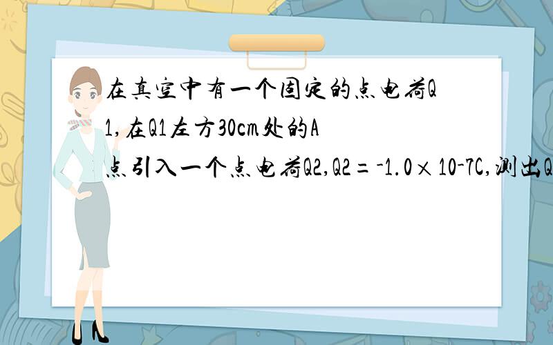 在真空中有一个固定的点电荷Q1,在Q1左方30cm处的A点引入一个点电荷Q2,Q2=-1.0×10-7C,测出Q2受到的