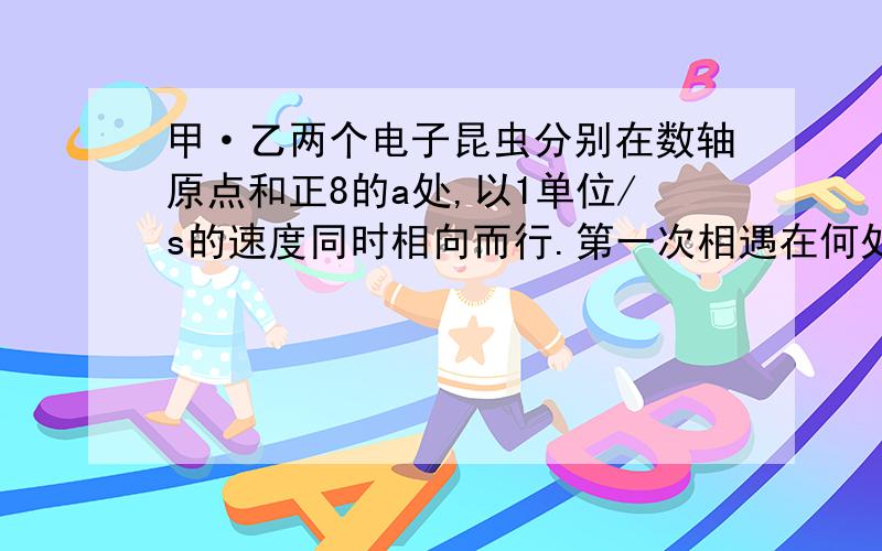 甲·乙两个电子昆虫分别在数轴原点和正8的a处,以1单位/s的速度同时相向而行.第一次相遇在何处?