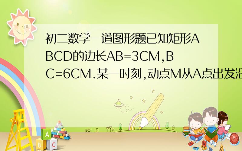 初二数学一道图形题已知矩形ABCD的边长AB=3CM,BC=6CM.某一时刻,动点M从A点出发沿AB方向1CM/S的速度