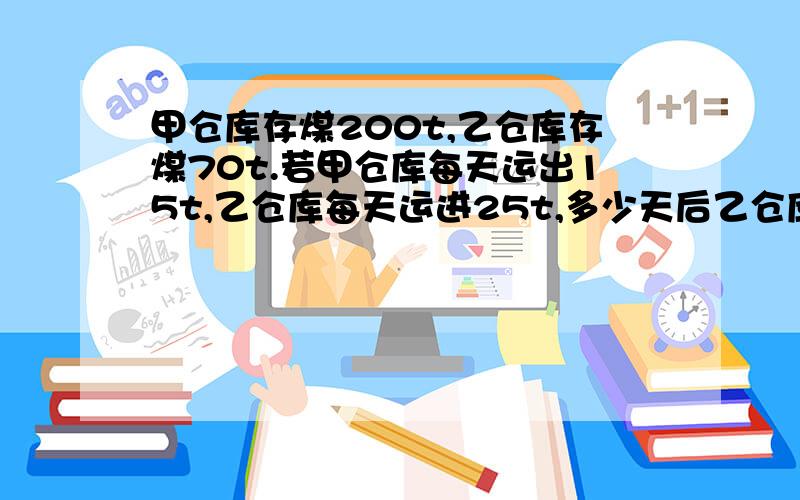 甲仓库存煤200t,乙仓库存煤70t.若甲仓库每天运出15t,乙仓库每天运进25t,多少天后乙仓库比甲仓库多一倍?