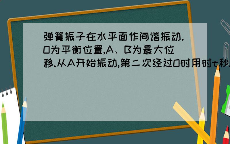 弹簧振子在水平面作间谐振动.O为平衡位置,A、B为最大位移.从A开始振动,第二次经过O时用时t秒.在O点上方P处有一个小