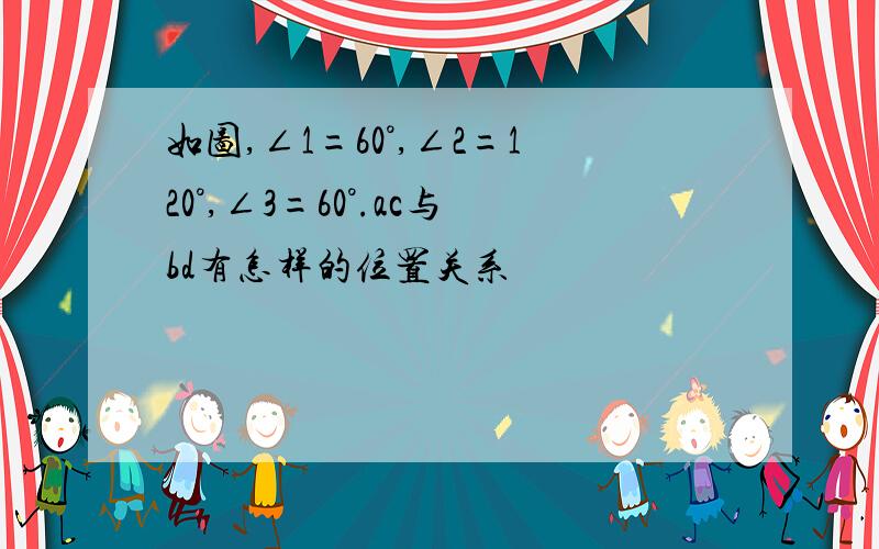 如图,∠1=60°,∠2=120°,∠3=60°.ac与bd有怎样的位置关系