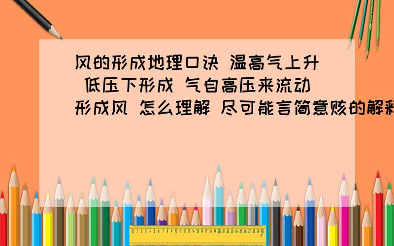 风的形成地理口诀 温高气上升 低压下形成 气自高压来流动形成风 怎么理解 尽可能言简意赅的解释一下