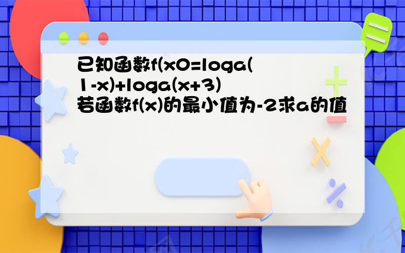 已知函数f(x0=loga(1-x)+loga(x+3)若函数f(x)的最小值为-2求a的值