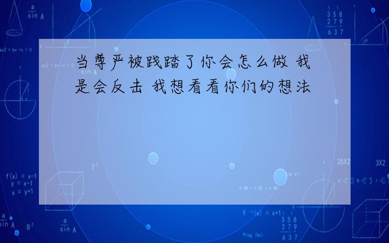 当尊严被践踏了你会怎么做 我是会反击 我想看看你们的想法