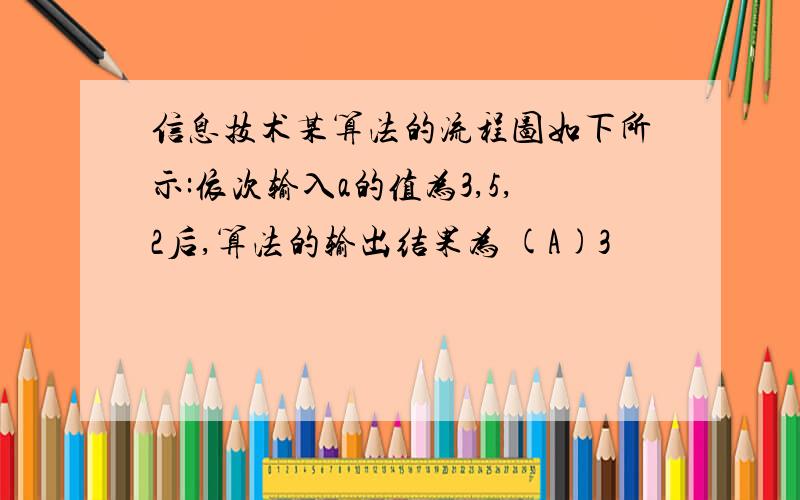 信息技术某算法的流程图如下所示:依次输入a的值为3,5,2后,算法的输出结果为 (A)3