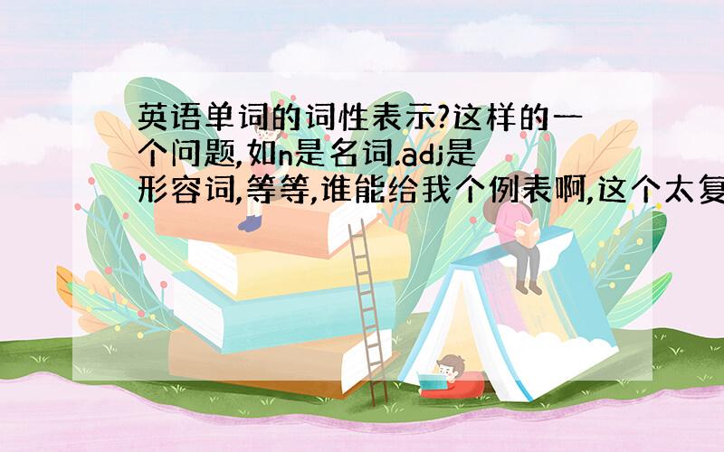 英语单词的词性表示?这样的一个问题,如n是名词.adj是形容词,等等,谁能给我个例表啊,这个太复杂了,,,但还是要谢谢你