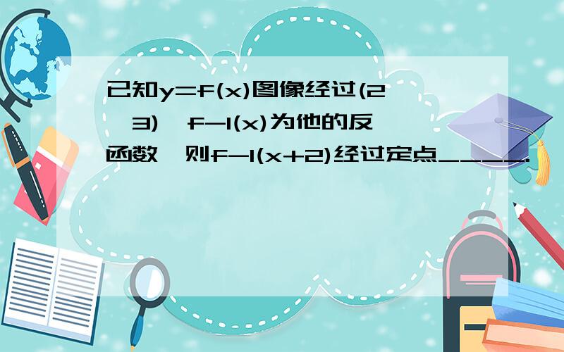 已知y=f(x)图像经过(2,3),f-1(x)为他的反函数,则f-1(x+2)经过定点____.