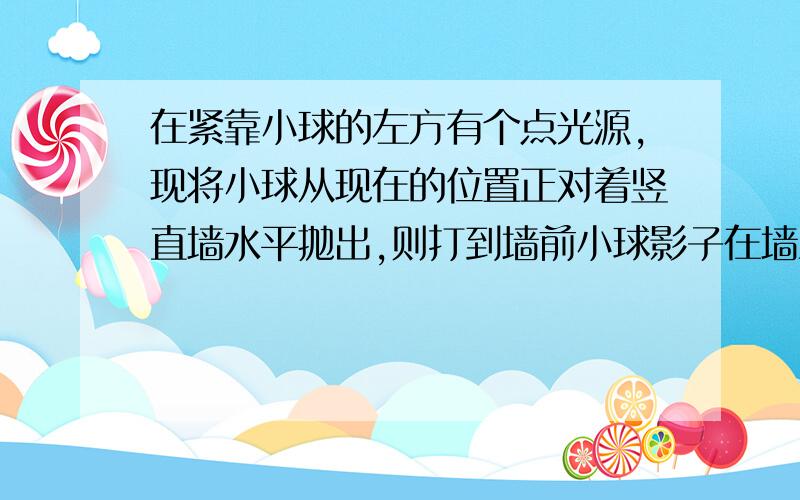 在紧靠小球的左方有个点光源,现将小球从现在的位置正对着竖直墙水平抛出,则打到墙前小球影子在墙上的运